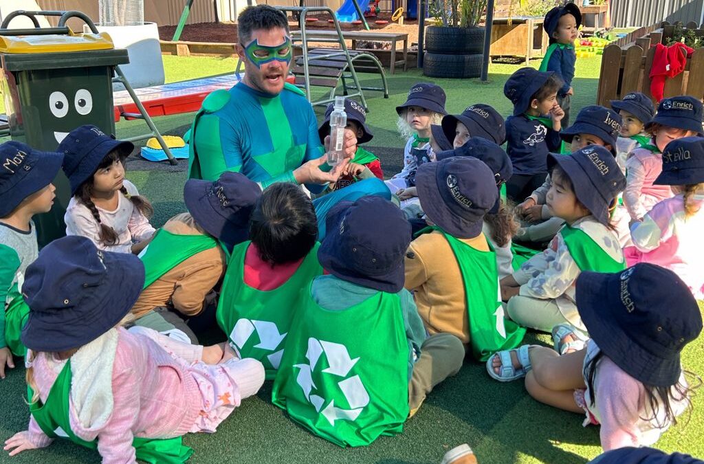 Chatting about the environment, recycling and sustainability with the Kindergarten children