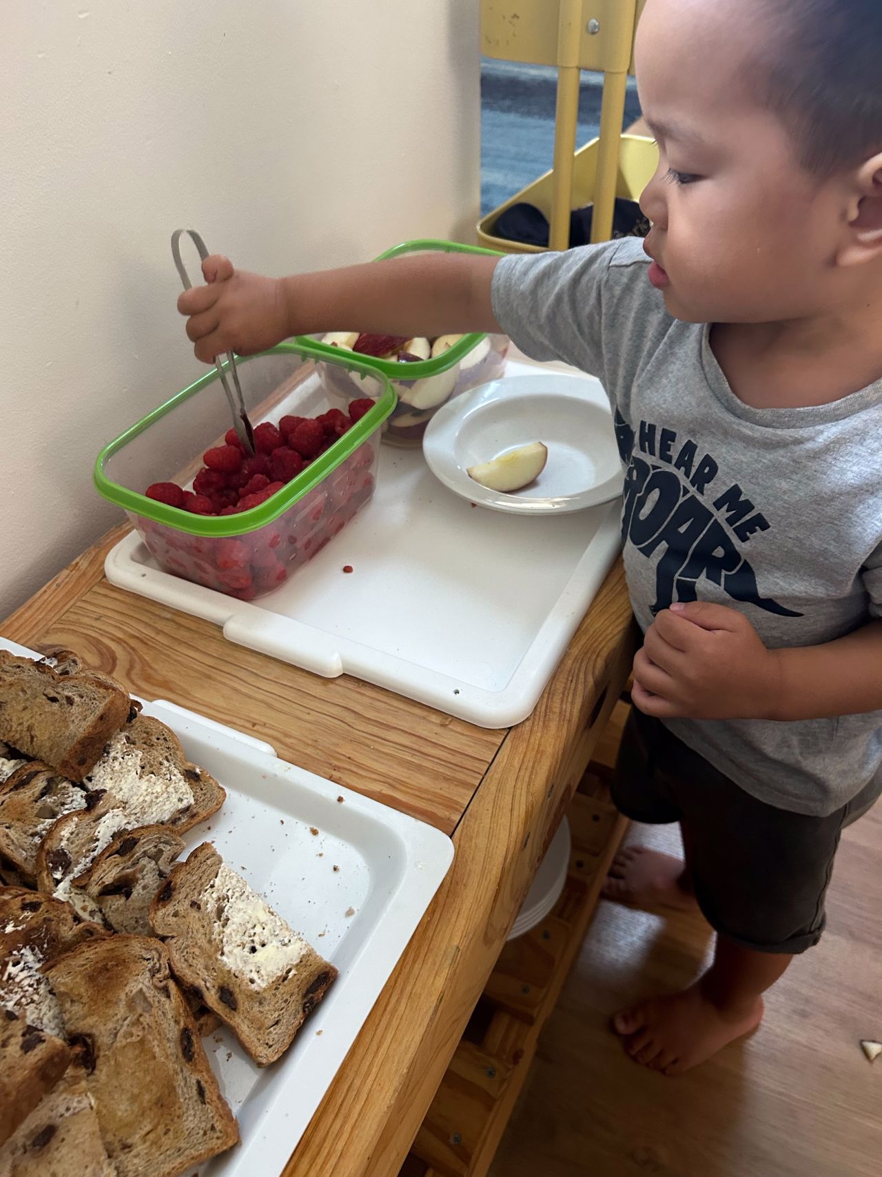 Practicing serving food