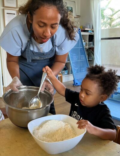 Montessori-inspired activity: scooping the ingredients.