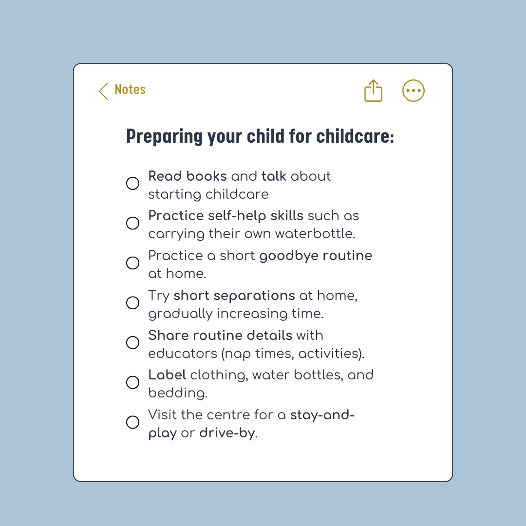 Checklist to prepare your child to start in childcare