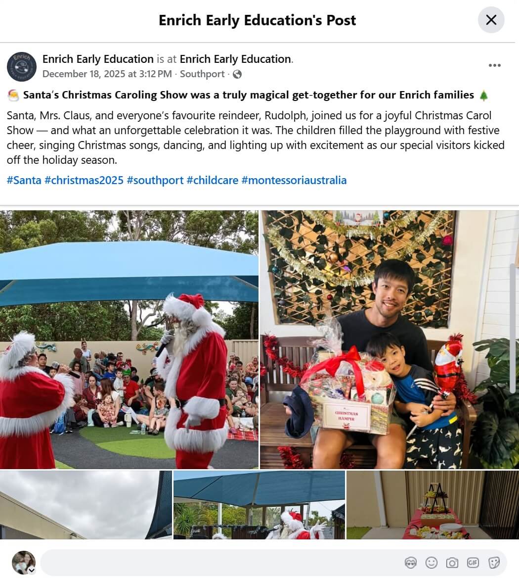 Santa visits Enrich child care Southport