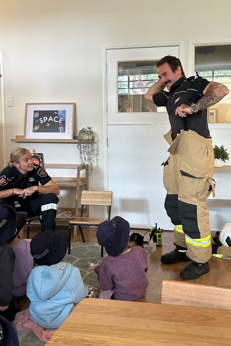 Community visit firefighter at Enrich child care